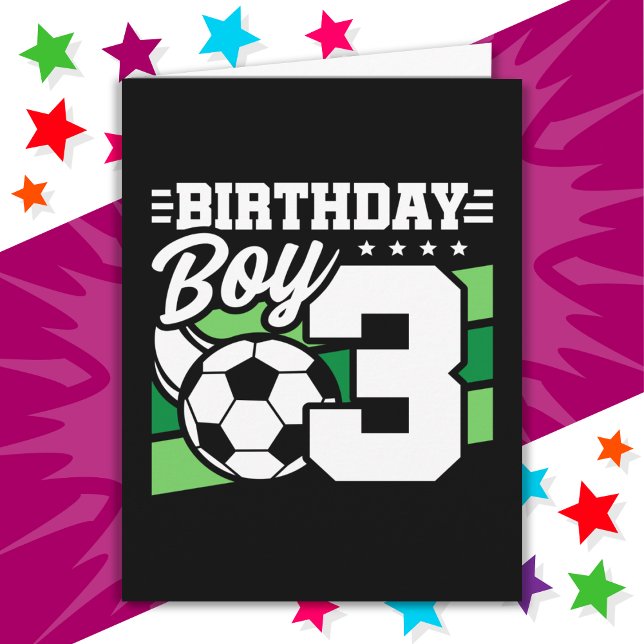 3 Year Old Soccer Football Party 3rd Birthday Boy Card (Creator Uploaded)