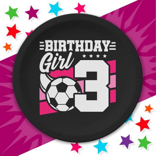 3 Year Old Soccer Football Party 3rd Birthday Girl Paper Plate (Creator Uploaded)