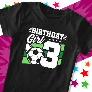 3 Year Old Soccer Football Party 3rd Birthday Girl T-Shirt