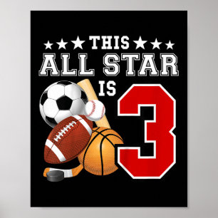 3 Year Old Sports Star Birthday Party All Sport 3r Poster