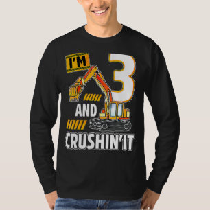 3 Year Old Vehicles Construction Excavator Birthda T-Shirt