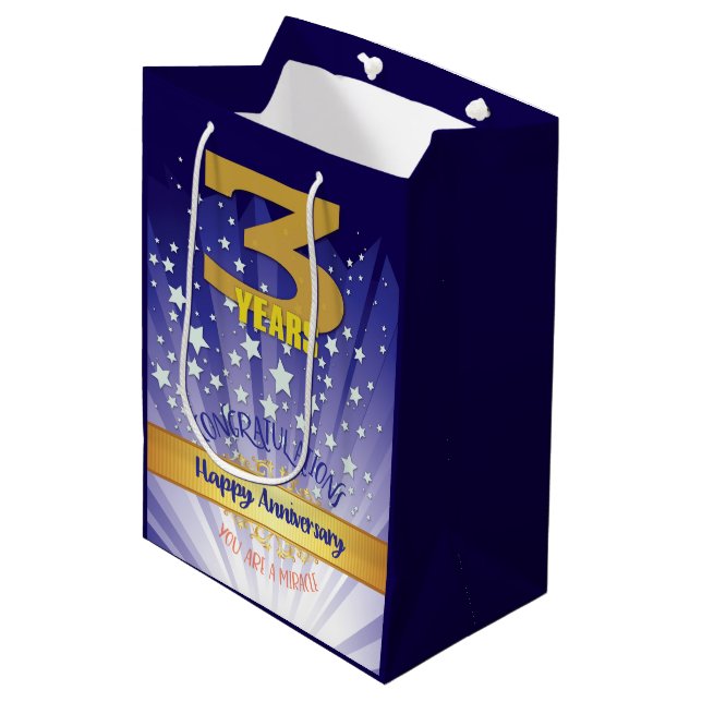 3 Year Recovery Anniversary Bold Numeral Medium Gift Bag (Front Angled)