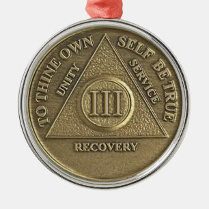 3 Year Sober Anniversary Medallion Metal Tree Decoration