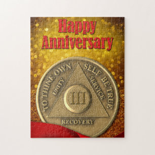 3 Year Sober Coin Glitter Happy Anniversary Jigsaw Puzzle