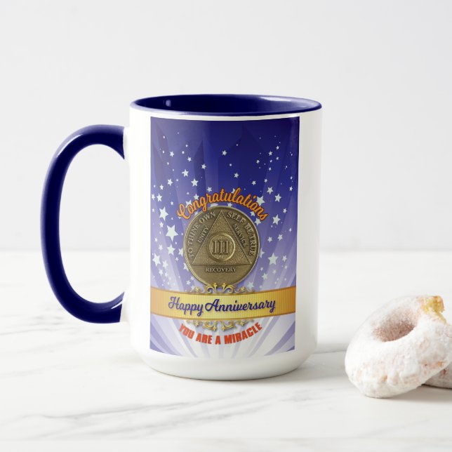 3 Year Sober - You Are a Miracle Custom Name/Year  Mug (With Donut)