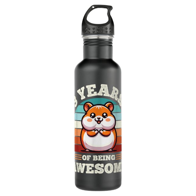 3 Years Of Being Awesome Hamster 3rd Birthday 710 Ml Water Bottle (Front)