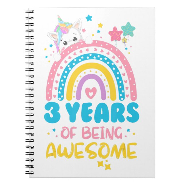 3 Years of Being Awesome Rainbow 3rd Birthday Unic Notebook (Front)