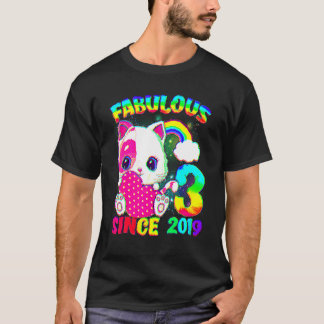 3 Years Old 3rd Birthday Cute Cat Girl Fabulous Si T-Shirt