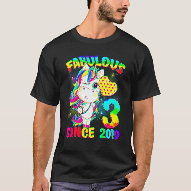 3 Years Old 3rd Birthday Unicorn Girl Fabulous Sin T-Shirt (Front)