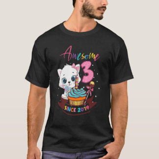 3 Years Old 3th Birthday Girls Cute Cat Awesome Si T-Shirt