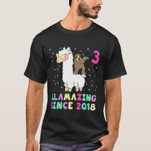 3 Years Old 3th Birthday Sloth Riding Llama Girls  T-Shirt