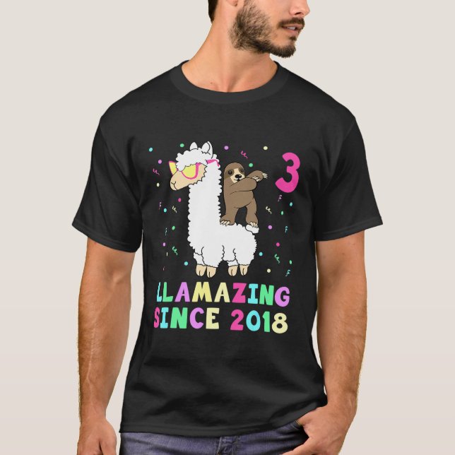 3 Years Old 3th Birthday Sloth Riding Llama Girls  T-Shirt (Front)