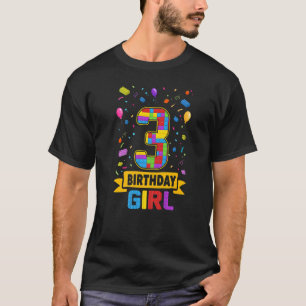 3 Years Old Building Blocks 3rd Birthday Girl Mast T-Shirt