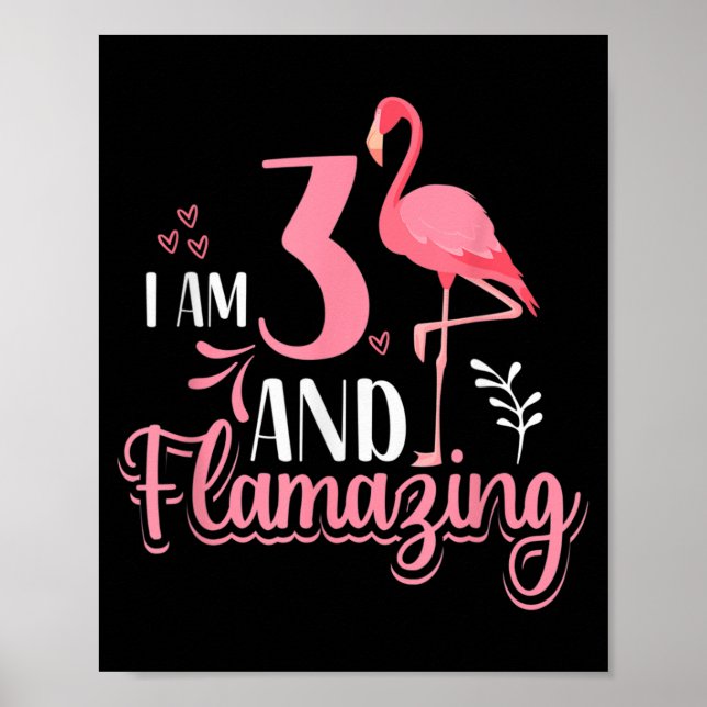 3 Years Old Flamingo Birthday Quote Design Funny Poster (Front)