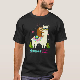 3 Years Old Gifts 3rd Birthday Sloth Riding Llama T-Shirt