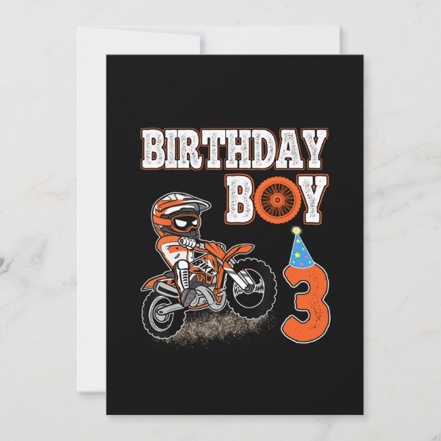 3 Years Old Kid - Birthday Boy - Dirt Bike - Motor Invitation (Front)