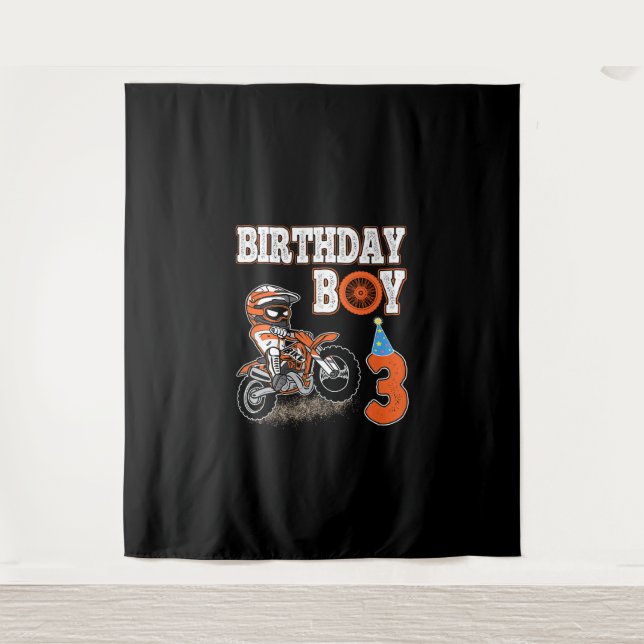 3 Years Old Kid - Birthday Boy - Dirt Bike - Motor Tapestry (Front)