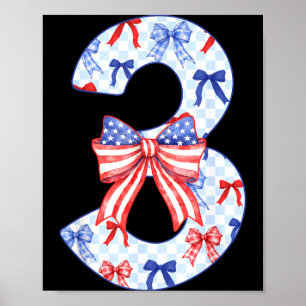 3 Years Old Kids Flag Bow 4th of July 3rd Birthday Poster