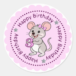 3 years old Mouse Classic Round Sticker