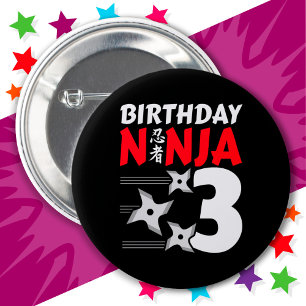 3 Years Old Ninja Party Stars Kids 3rd Birthday 6 Cm Round Badge