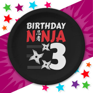 3 Years Old Ninja Party Stars Kids 3rd Birthday Paper Plate