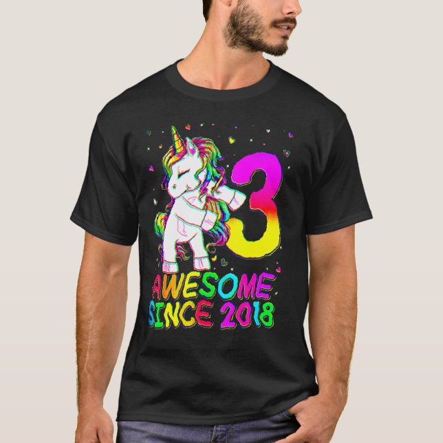 3 Years Old Unicorn Flossing 3rd Birthday Girl Uni T-Shirt (Front)