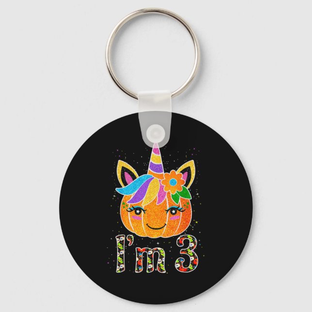 3 Years Old Unicorn Pumpkin Cute Design Birthday H Key Ring (Front)