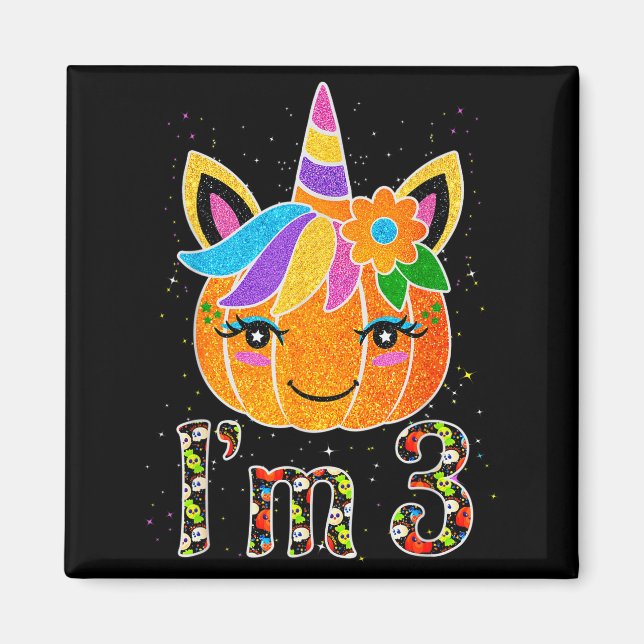3 Years Old Unicorn Pumpkin Cute Design Birthday H Magnet (Front)