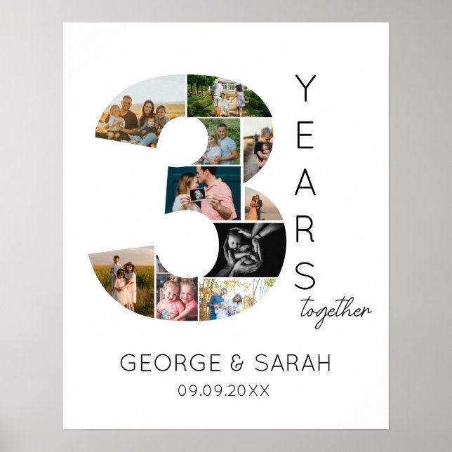 3 Years Together Photo Collage Wedding Anniversary Poster (Front)