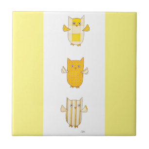 3 Yellow Owls Flying Tile