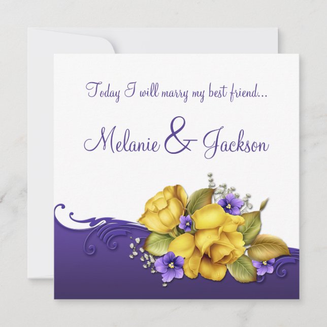#3 Yellow Roses Purple Pansies Post Wedding Invitation (Front)