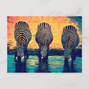 3 Zebras Original Abstract animal jungle safari Postcard
