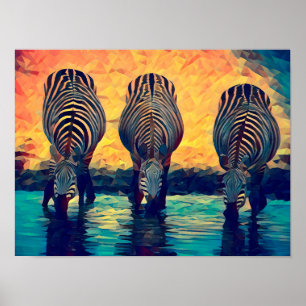 3 Zebras Original Abstract animal jungle safari  Poster