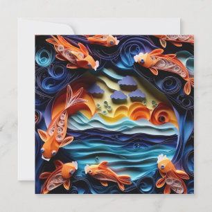 3D A colourful illustration of lake with koi fish Card