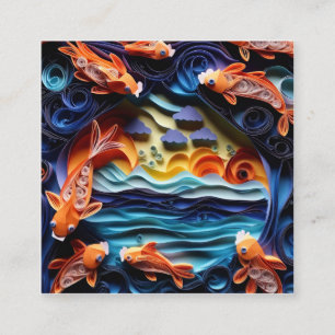 3D A colourful illustration of lake with koi fish Square Business Card