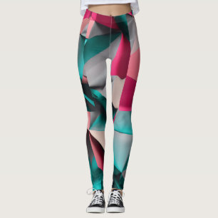 3D Abstract Christmas Fabric Design in Teal, Hot P Leggings