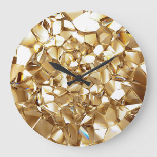 3D abstract crystal gold texture. Large Clock
