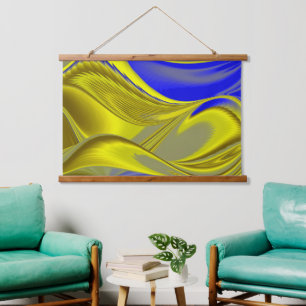 3D Abstract in Gold Yellow Blue Green Hanging Tapestry