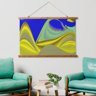 3D Abstract in Gold Yellow Blue Green Hanging Tapestry
