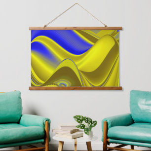 3D Abstract in Gold Yellow Blue Green Hanging Tapestry