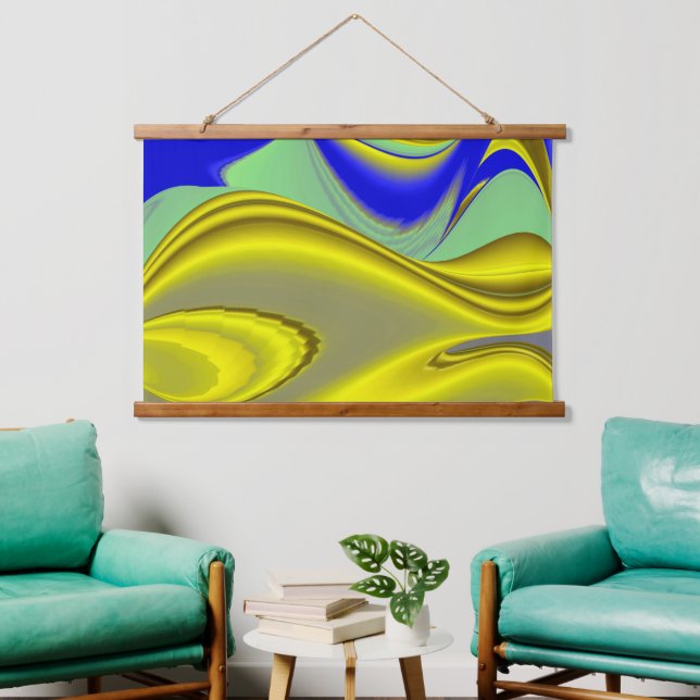 3D Abstract in Gold Yellow Blue Green Hanging Tapestry (Living Room)