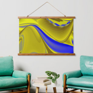 3D Abstract in Gold Yellow Blue Green Hanging Tapestry