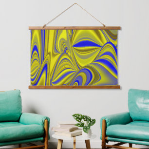 3D Abstract in Gold Yellow Blue Green Hanging Tapestry