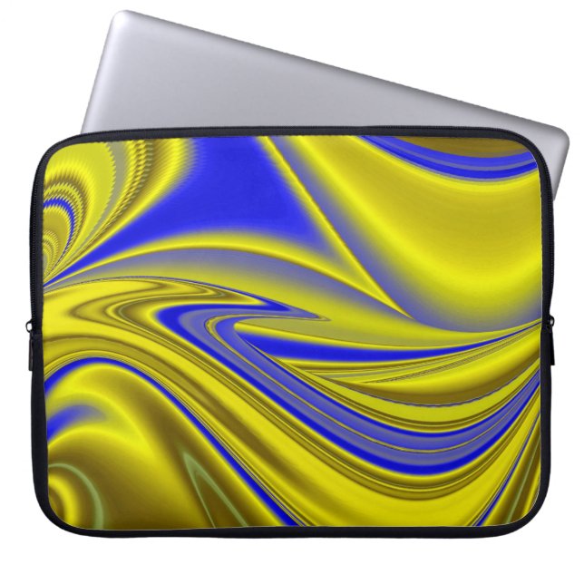 3D Abstract in Gold Yellow Blue Green Laptop Sleeve (Front)