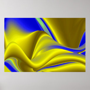 3D Abstract in Gold Yellow Blue Green Poster