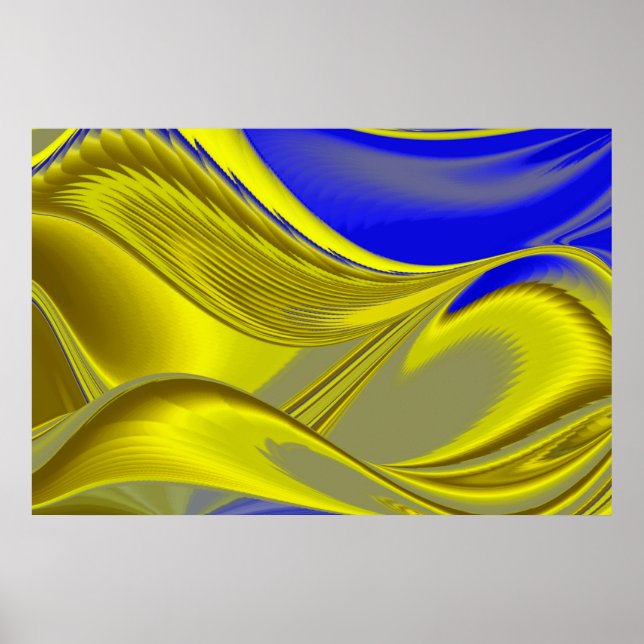 3D Abstract in Gold Yellow Blue Green Poster (Front)