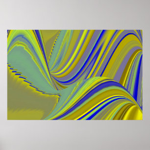 3D Abstract in Gold Yellow Blue Green Poster
