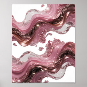 3D ABSTRACT LIQUID WAVES WITH SPARKLES AND GEMS POSTER
