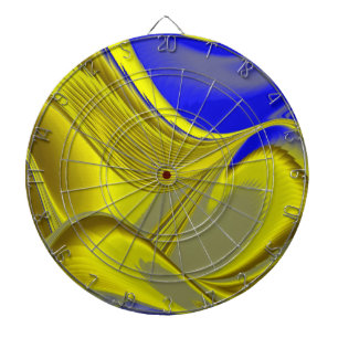 3D Abstract Rainbowart in Gold Yellow Blue Dartboard