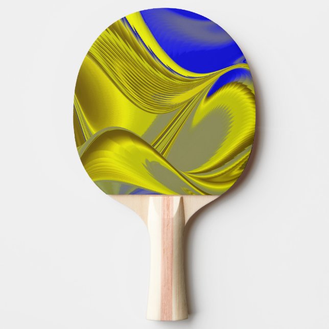 3D Abstract Rainbowart in Gold Yellow Blue Ping Pong Paddle (Front)